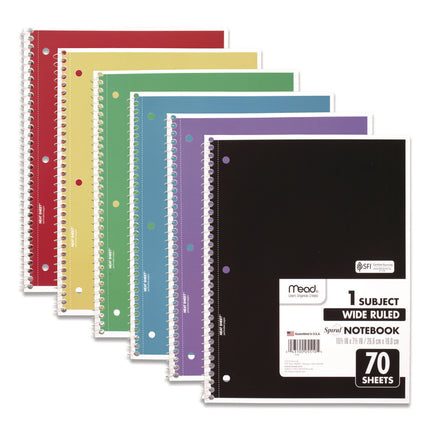 Spiral Notebook, 1-Subject, Wide/Legal Rule, Randomly Assorted Cover Color, (70) 10.5 x 7.5 Sheets