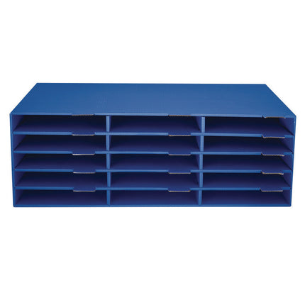 15-Slot Paper Storage Desk Literature Organizer, 15 Sections, Letter Size, 29 x 13 x 9.5, Blue