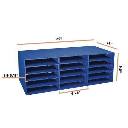 15-Slot Paper Storage Desk Literature Organizer, 15 Sections, Letter Size, 29 x 13 x 9.5, Blue