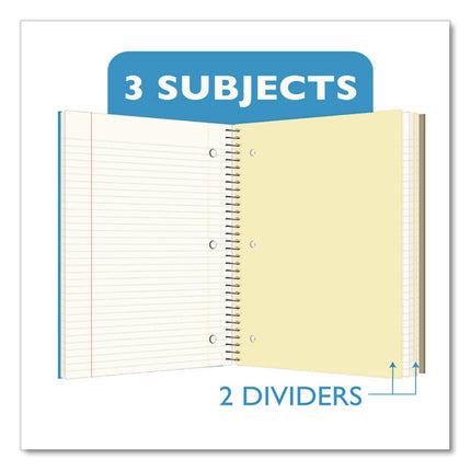 Spiral Notebooks, 3-Subject, Medium/College Rule, Randomly Assorted Cover Color, (120) 10.5 x 8 Sheets