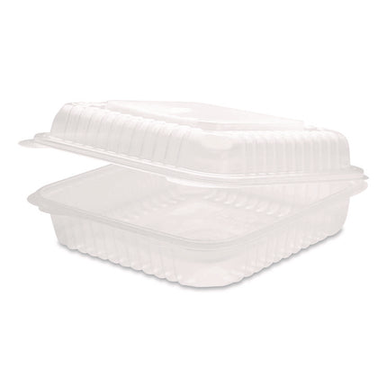 Polypropylene Plastic Hinged Container, 9.35 x 9.22 x 3.17, Clear, Plastic, 50/Pack, 4 Packs/Carton