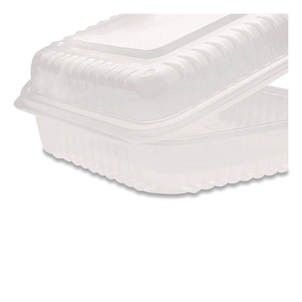 Polypropylene Plastic Hinged Container, 9.35 x 9.22 x 3.17, Clear, Plastic, 50/Pack, 4 Packs/Carton