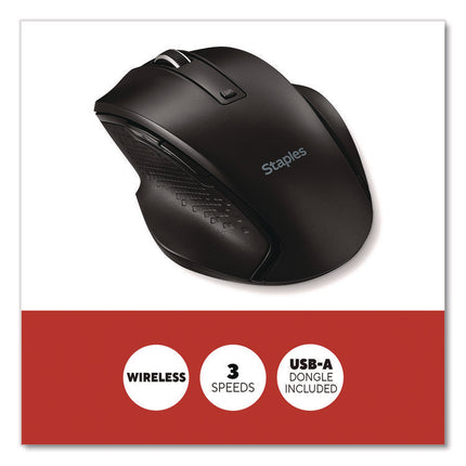 TECH Wireless Ergonomic Curved Optical USB Mouse, 2.4 GHz Frequency/33 ft Wireless Range, Left/Right Hand Use, Black