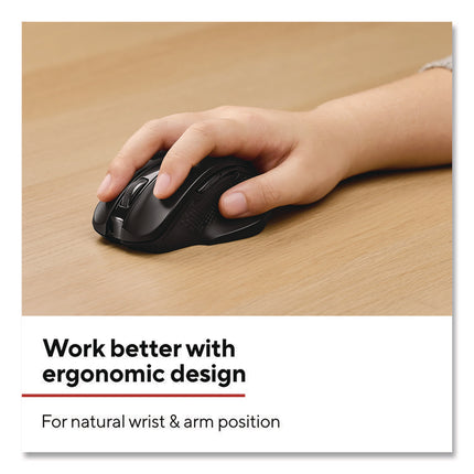 TECH Wireless Ergonomic Curved Optical USB Mouse, 2.4 GHz Frequency/33 ft Wireless Range, Left/Right Hand Use, Black