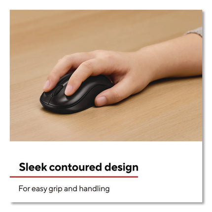 TECH Wireless Ambidextrous Optical USB Mouse, 2.4 GH Frequency, 33 ft Wireless Range, Left/RIght Hand Use, Black