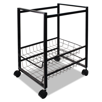 Mobile File Cart with Sliding Baskets, Metal, 2 Drawers, 1 Bin, 12.88" x 15" x 21.13", Black