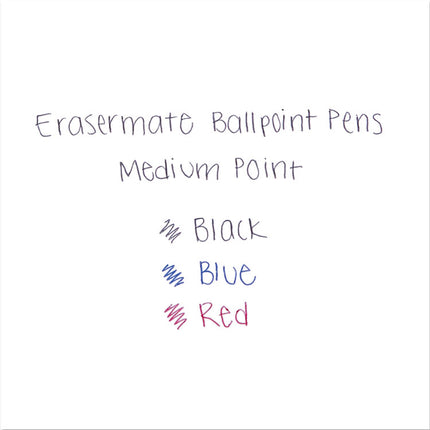 Eraser Mate Ballpoint Pen, Stick, Medium 1 Mm, Black Ink, Black Barrel, Dozen