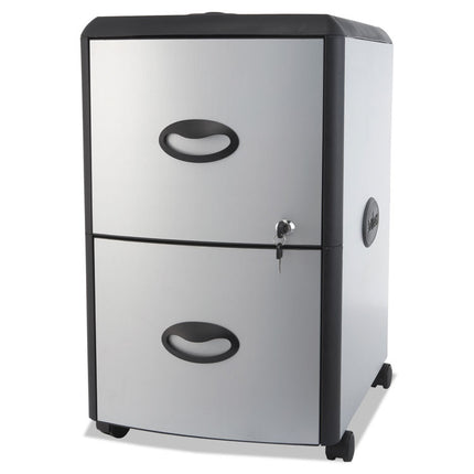 Mobile Filing Cabinet With Metal Siding And Top-Drawer Organizer Tray, 2 Letter File Drawers, Silver/black, 19" X 15" X 23"