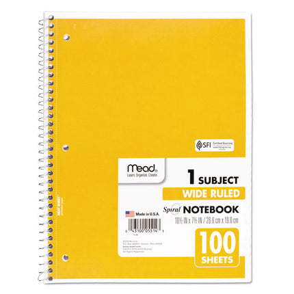 Spiral Notebook, 1-Subject, Wide/Legal Rule, Randomly Assorted Cover Color, (100) 10.5 x 7.5 Sheets