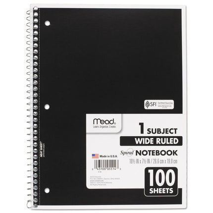 Spiral Notebook, 1-Subject, Wide/Legal Rule, Randomly Assorted Cover Color, (100) 10.5 x 7.5 Sheets