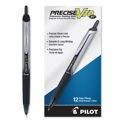 Precise V10RT Rollerball Pen, Retractable, Bold 1 mm, Black Ink, Black Barrel, Dozen