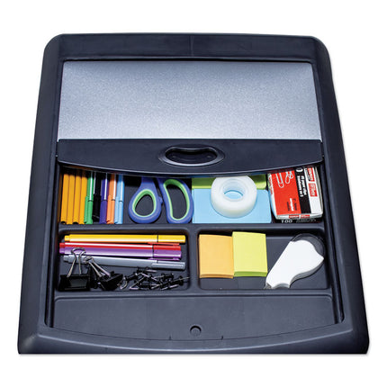 Mobile Filing Cabinet With Metal Siding And Top-Drawer Organizer Tray, 2 Letter File Drawers, Silver/black, 19" X 15" X 23"