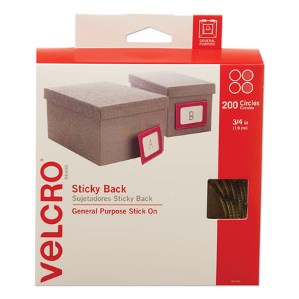 Sticky-Back Fasteners With Dispenser Box, Removable Adhesive, 0.75" Dia, Beige, 200/roll