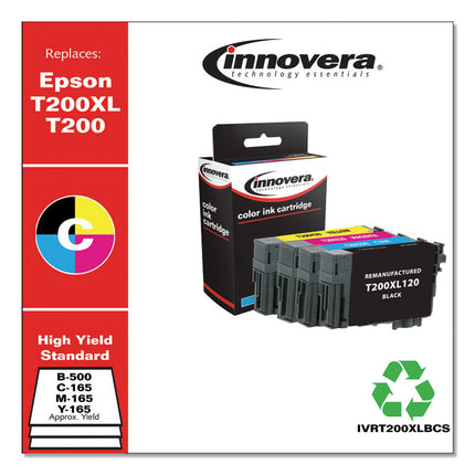 Remanufactured Black/Cyan/Magenta/Yellow Ink, Replacement f/T200XL/T200 (T200XL-BCS),500/165 Page-Yield