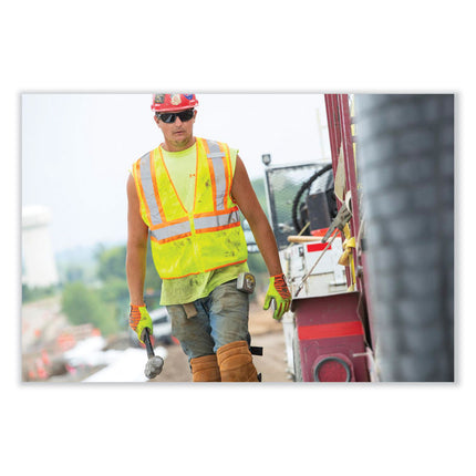 GloWear 8229Z Class 2 Economy Two-Tone Zipper Vest, Polyester, Small/Medium, Lime