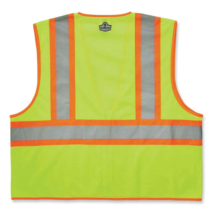 GloWear 8229Z Class 2 Economy Two-Tone Zipper Vest, Polyester, Large/X-Large, Lime