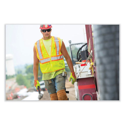 GloWear 8229Z Class 2 Economy Two-Tone Zipper Vest, Polyester, 2X-Large/3X-Large, Lime