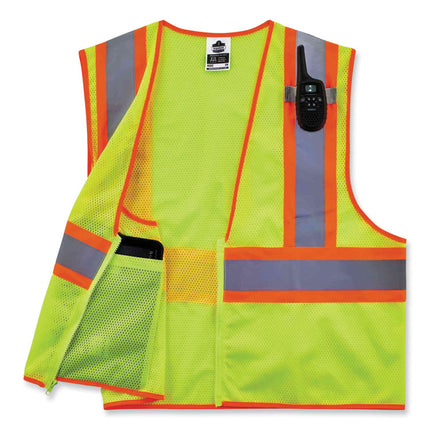 GloWear 8229Z Class 2 Economy Two-Tone Zipper Vest, Polyester, 4X-Large/5X-Large, Lime