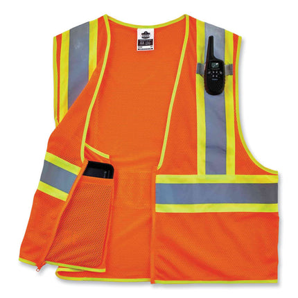 GloWear 8229Z Class 2 Economy Two-Tone Zipper Vest, Polyester, Small/Medium, Orange