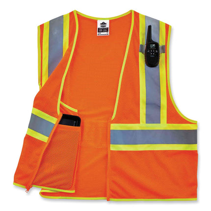 GloWear 8229Z Class 2 Economy Two-Tone Zipper Vest, Polyester, Large/X-Large, Orange
