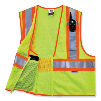 GloWear 8230Z Class 2 Two-Tone Mesh Zipper Vest, Polyester, 2X-Large/3X-Large, Lime