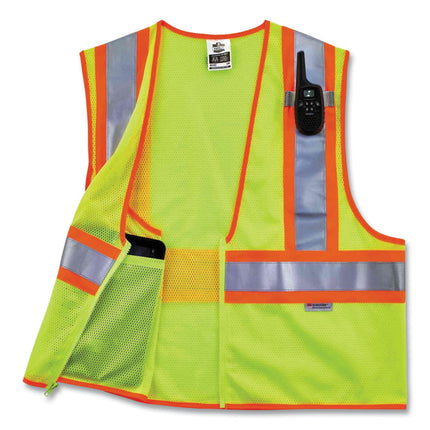 GloWear 8230Z Class 2 Two-Tone Mesh Zipper Vest, Polyester, 4X-Large/5X-Large, Lime