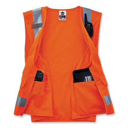 GloWear 8250Z Class 2 Surveyors Zipper Vest, Polyester, 2X-Large/3X-Large, Orange