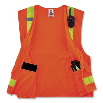 GloWear 8250ZHG Class 2 Hi-Gloss Surveyors Zipper Vest, Polyester, Small/Medium, Orange