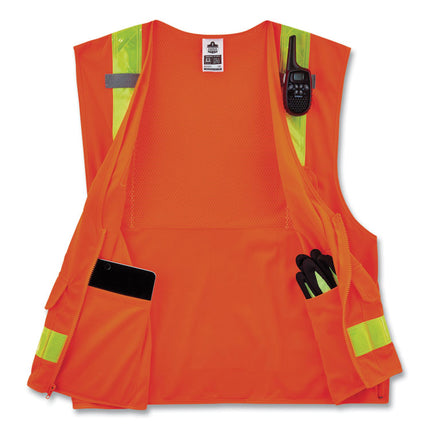 GloWear 8250ZHG Class 2 Hi-Gloss Surveyors Zipper Vest, Polyester, Large/X-Large, Orange