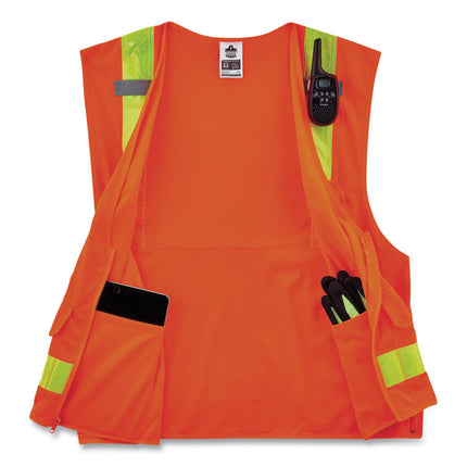 GloWear 8250ZHG Class 2 Hi-Gloss Surveyors Zipper Vest, Polyester, 2X-Large/3X-Large, Orange