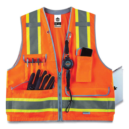 GloWear 8254HDZ Class 2 Heavy-Duty Surveyors Zipper Vest, Polyester, Small/Medium, Orange