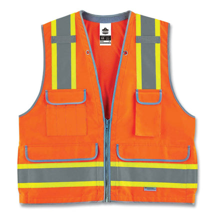 GloWear 8254HDZ Class 2 Heavy-Duty Surveyors Zipper Vest, Polyester, 2X-Large/3X-Large, Orange