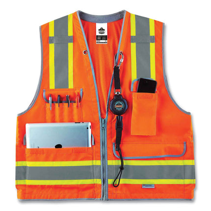 GloWear 8254HDZ Class 2 Heavy-Duty Surveyors Zipper Vest, Polyester, 2X-Large/3X-Large, Orange