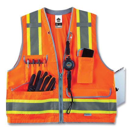 GloWear 8254HDZ Class 2 Heavy-Duty Surveyors Zipper Vest, Polyester, 2X-Large/3X-Large, Orange