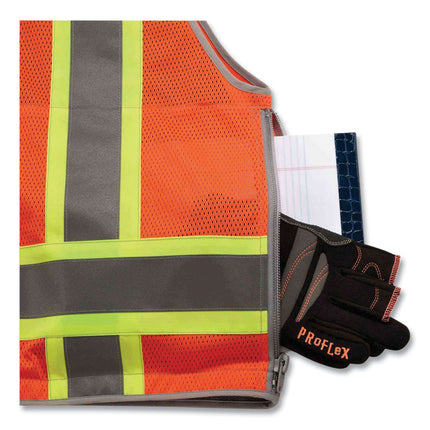 GloWear 8254HDZ Class 2 Heavy-Duty Surveyors Zipper Vest, Polyester, 4X-Large/5X-Large, Orange