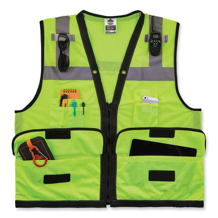 GloWear 8253HDZ Class 2 Heavy-Duty Mesh Surveyors Vest, Polyester, Large/X-Large, Lime