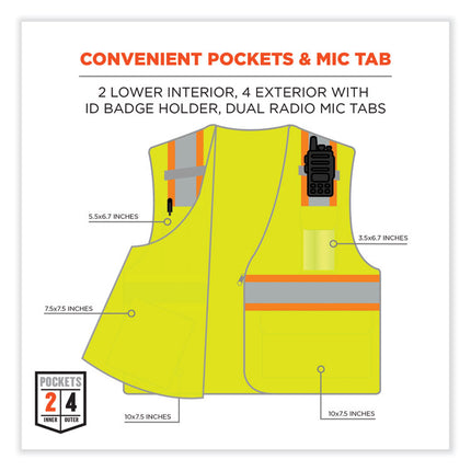 GloWear 8246Z Class 2 Two-Tone Mesh Reflective Binding Zipper Vest, Polyester, 4X-Large/5X-Large, Lime