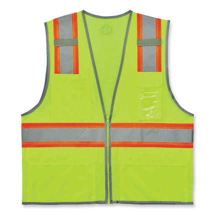 GloWear 8246Z Class 2 Two-Tone Mesh Reflective Binding Zipper Vest, Polyester, 4X-Large/5X-Large, Lime