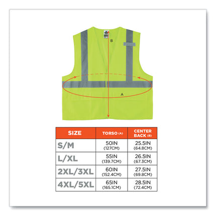 GloWear 8225HL Class 2 Standard Solid Hook and Loop Vest, Polyester, Lime, 2X-Large/3X-Large