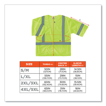 GloWear 8310HL Class 3 Economy Hook and Loop Vest, Polyester, 4X-Large/5X-Large, Lime