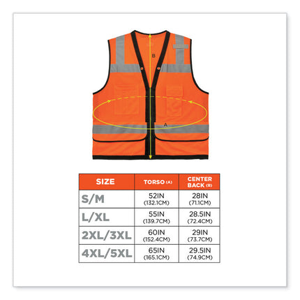 GloWear 8253HDZ Class 2 Heavy-Duty Mesh Surveyors Vest, Polyester, Small/Medium, Orange