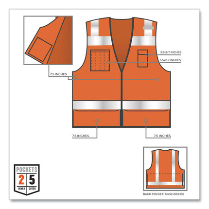 GloWear 8253HDZ Class 2 Heavy-Duty Mesh Surveyors Vest, Polyester, 4X-Large/5X-Large, Orange