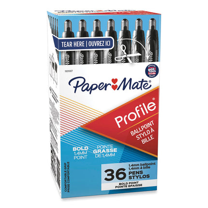 Profile Ballpoint Pen Value Pack, Retractable, Bold 1.4 mm, Black Ink, Translucent Black Barrel, 36/Box