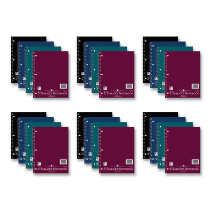 Subject Wirebound Promotional Notebook, 3-Subject, Wide/Legal Rule, Assorted Cover Colors, (120) 10.5 x 8 Sheets, 24/Carton