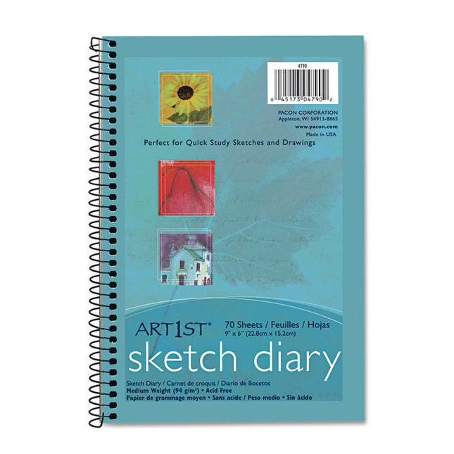 Art1st Sketch Diary, 64 lb Text Paper Stock, Blue Cover, (70) 9 x 6 Sheets