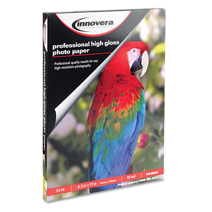 High-Gloss Photo Paper, 10 Mil, 8.5 X 11, High-Gloss White, 50/pack