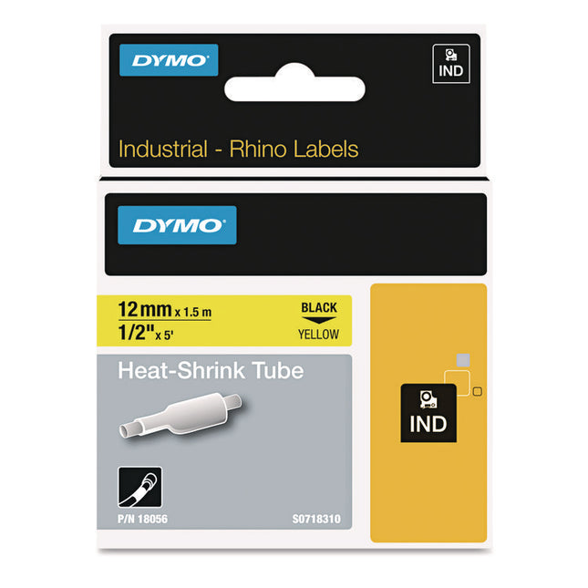 Rhino Heat Shrink Tubes Industrial Label Tape, 0.5" X 5 Ft, White/black Print