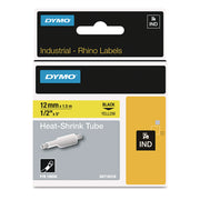 Rhino Heat Shrink Tubes Industrial Label Tape, 0.5" X 5 Ft, White/black Print