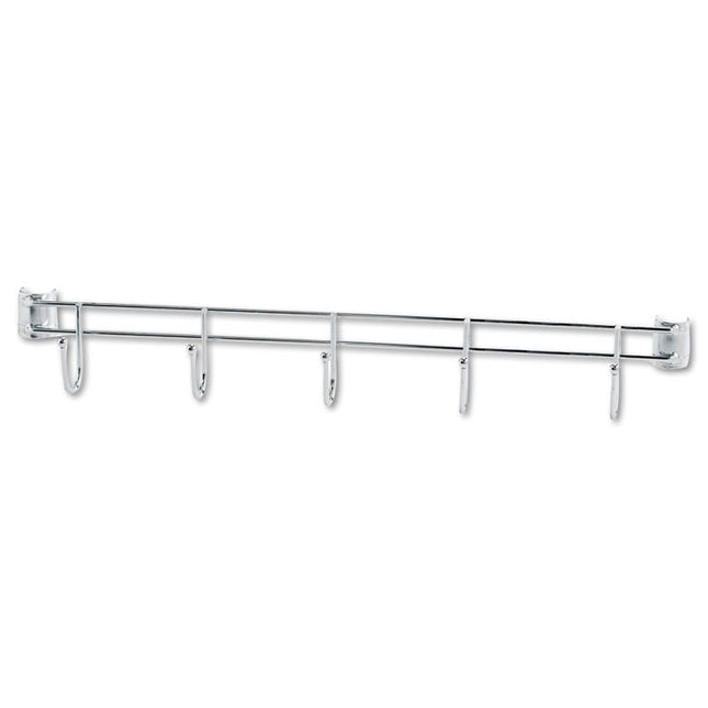 Hook Bars For Wire Shelving, Five Hooks, 24" Deep, Silver, 2 Bars/pack