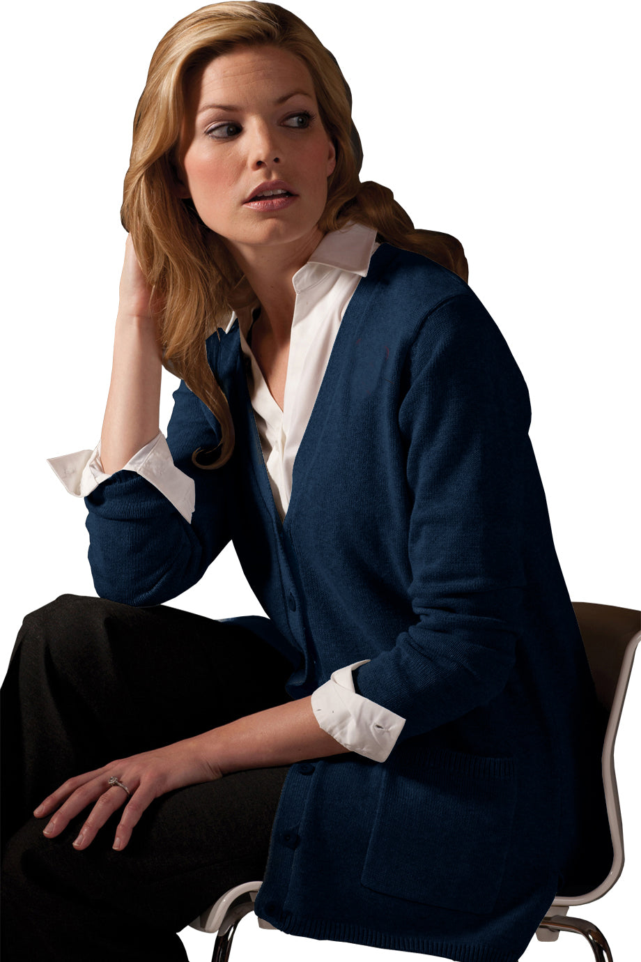 EDWARDS LADIES V-NECK LONG CARDIGAN SWEATER